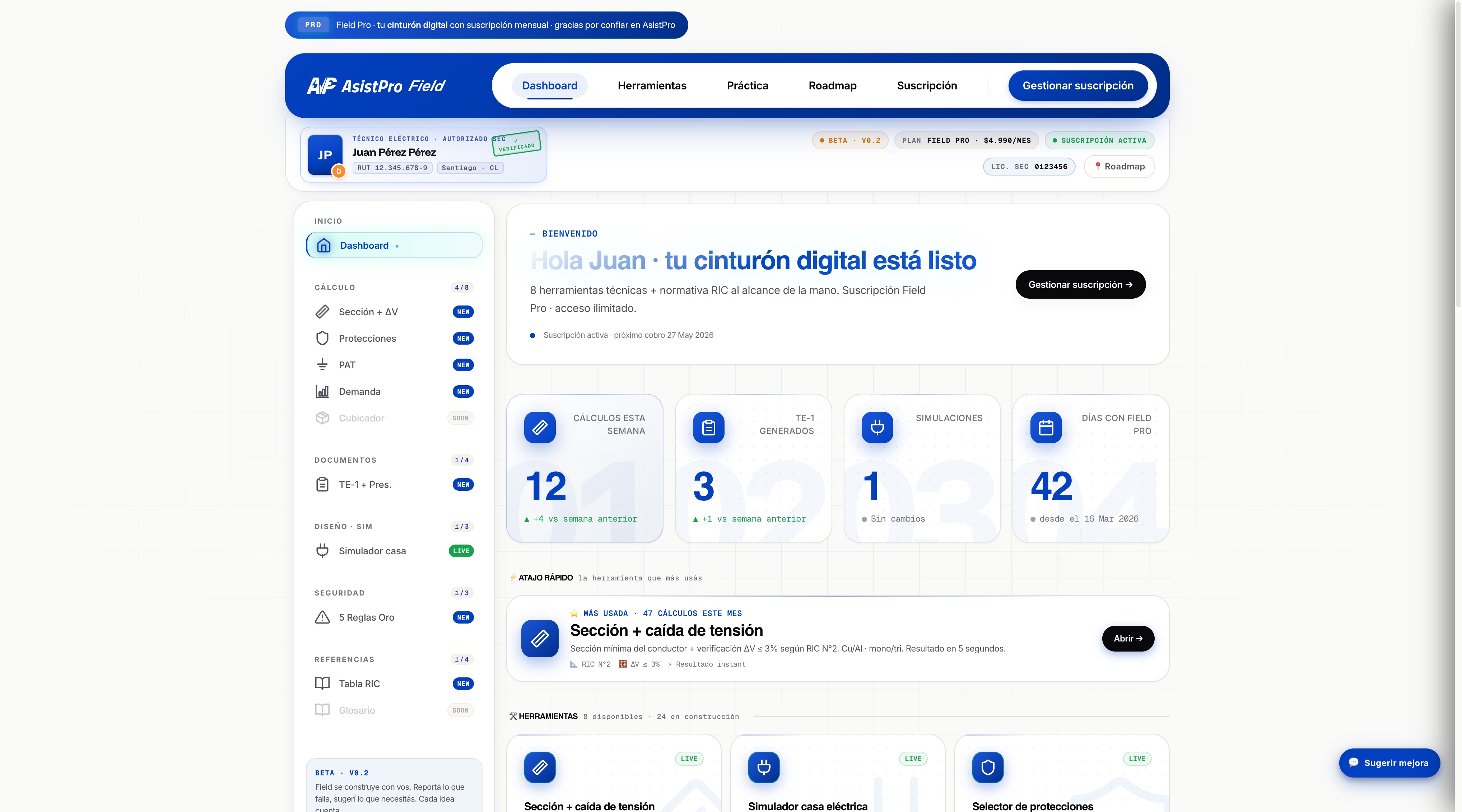 Field — Dashboard /pro/