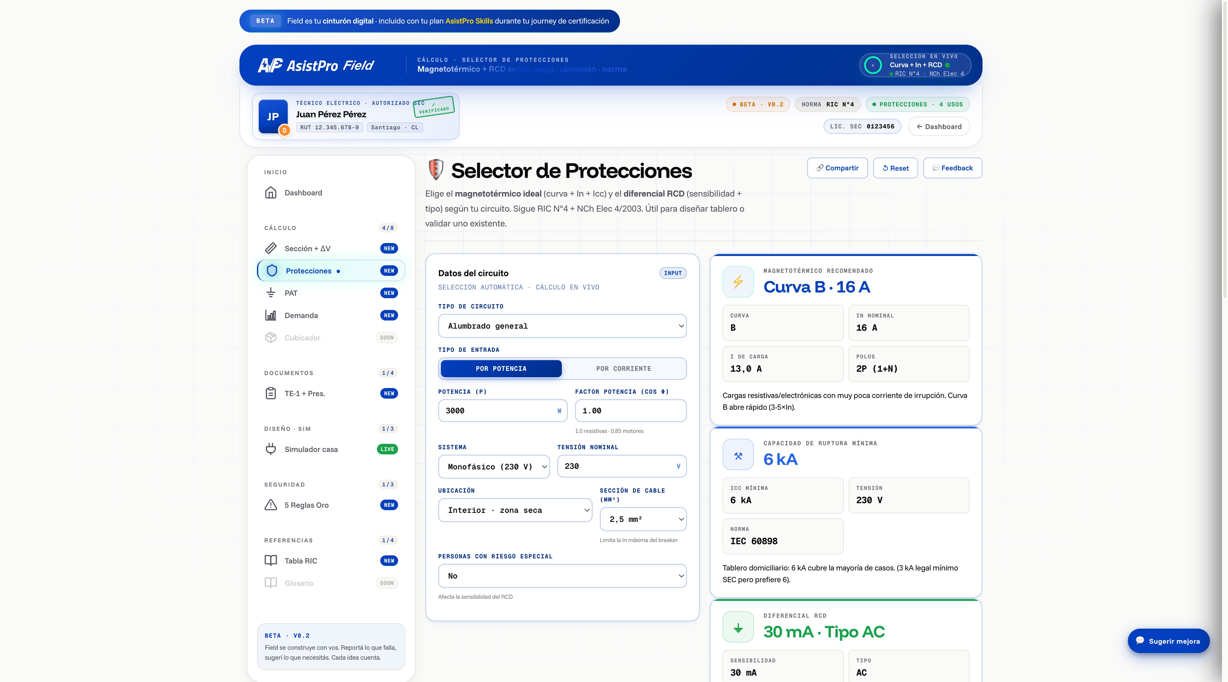 Field — Selector de Protecciones
